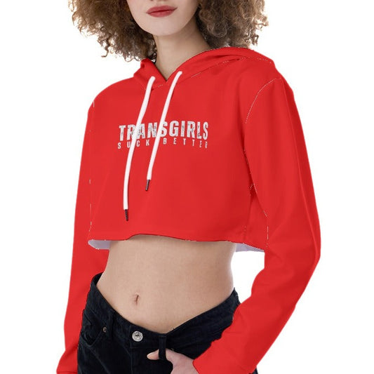Plus Size 'TRANSGIRLS SUCK BETTER' Red Ruby Hooded Crop Top
