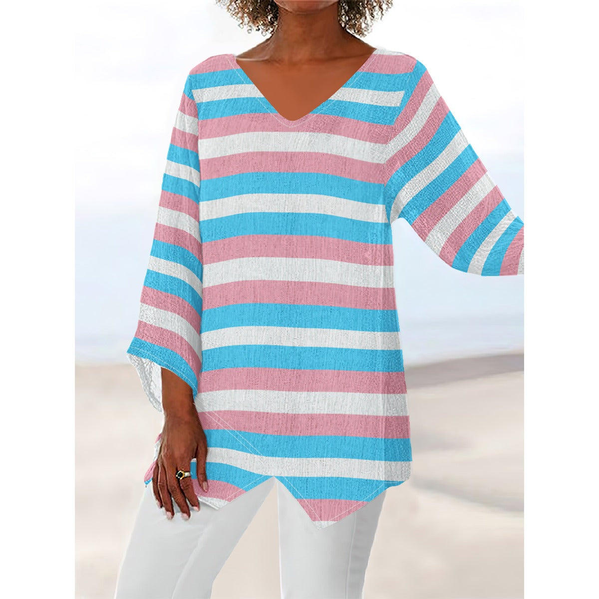 V-Neck Long-Sleeve Cover Shirt