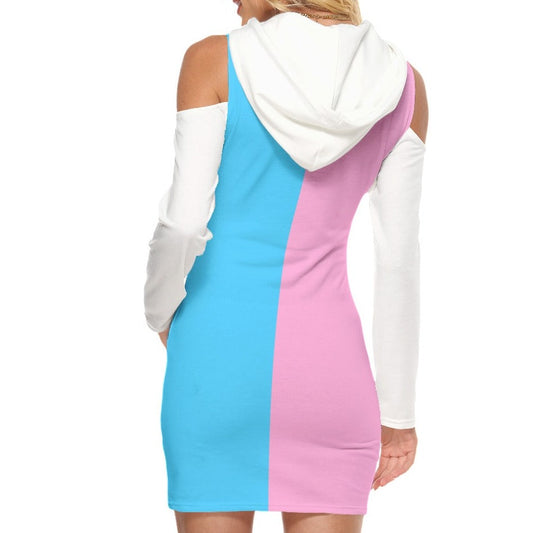 Teen Blue Pink White All-Over Pride Cold-Shoulder Hooded Dress