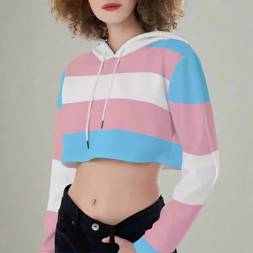 Teen - Plus Size Blue Pink White Pride Hooded Crop Top