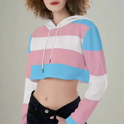 Teen - Plus Size Blue Pink White Pride Hooded Crop Top