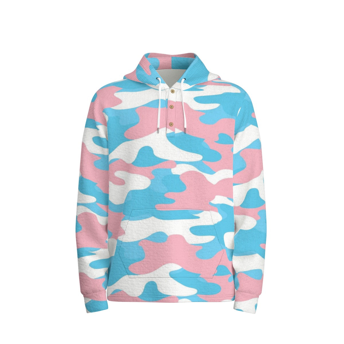 Teen - Plus Size Blue Pink White Pride Camouflage Half-Button Hoodie