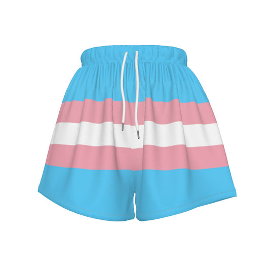 Blue Pink White All-Over Trans Pride Colors/White Gym Shorts