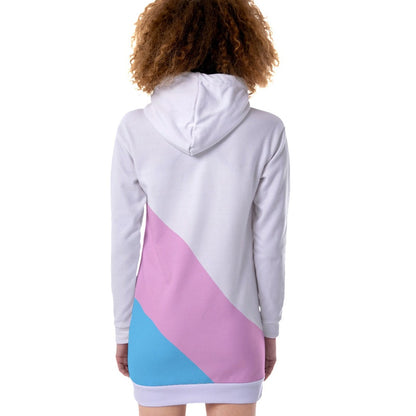 Blue Pink White Pride Thigh-Length Fleece Dress Hoodie