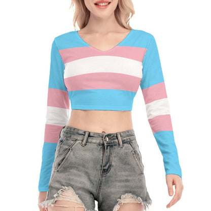 Blue Pink White All-Over Pride Print Backless Tie-Back T-Shirt