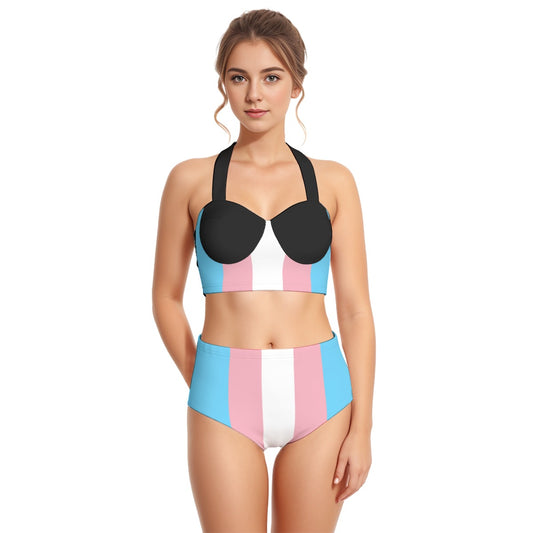 Blue Pink White Pride Halter Neck Swimsuit Set