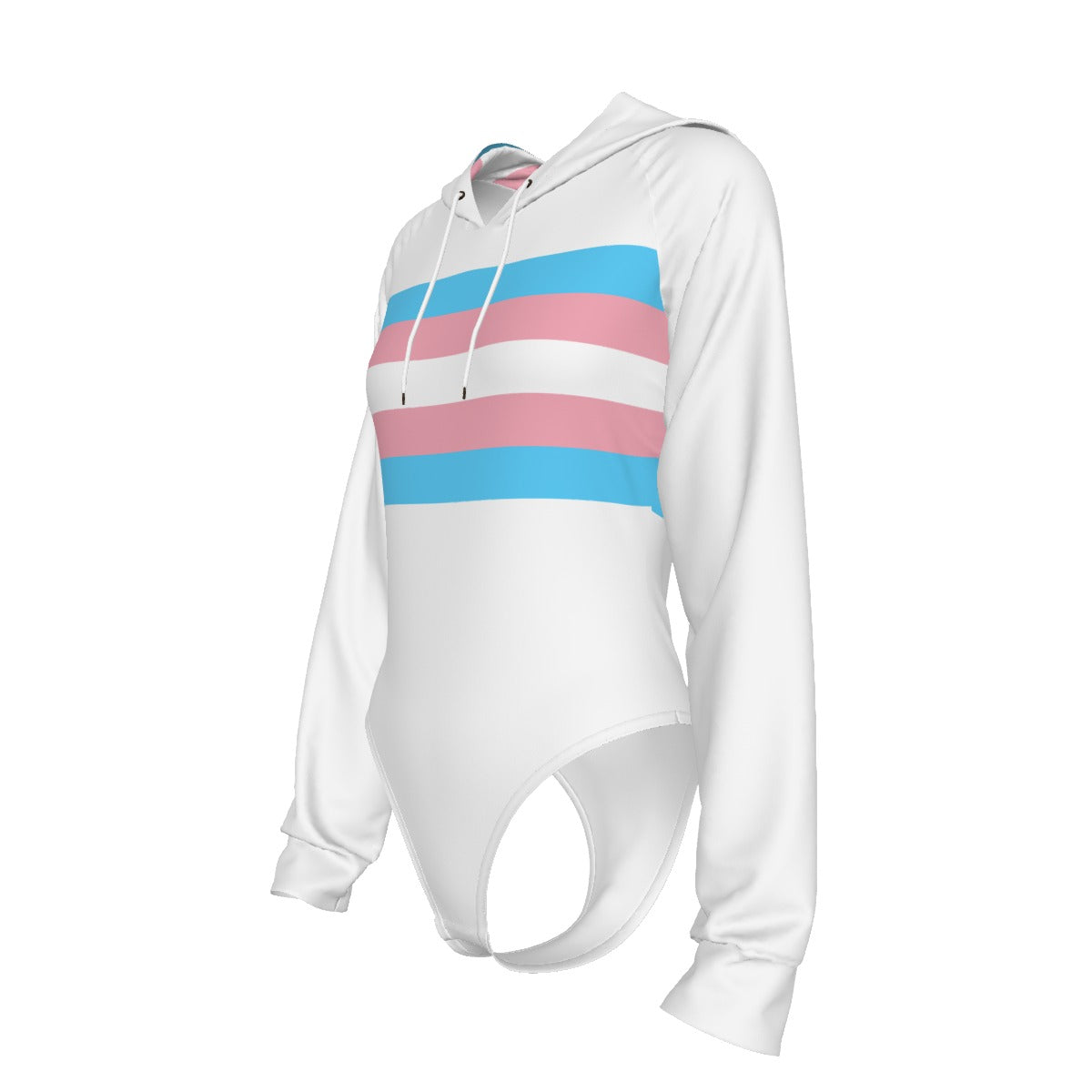 Teen Trans Pride Ribbon White Raglan Sleeve Hooded Bodysuit