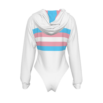 Teen Trans Pride Ribbon White Raglan Sleeve Hooded Bodysuit