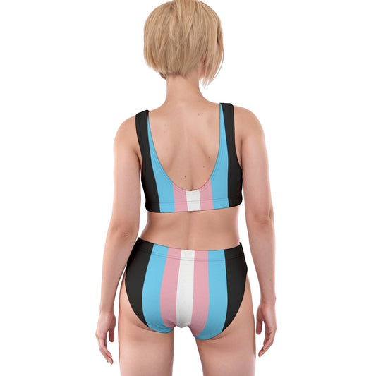 Plus Size Blue Pink White Pride Ribbon Black Bikini Set