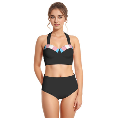 Blue Pink White Pride Halter Neck Swimsuit Set