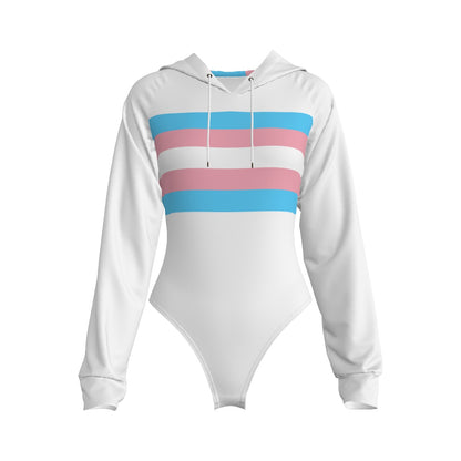 Teen Trans Pride Ribbon White Raglan Sleeve Hooded Bodysuit