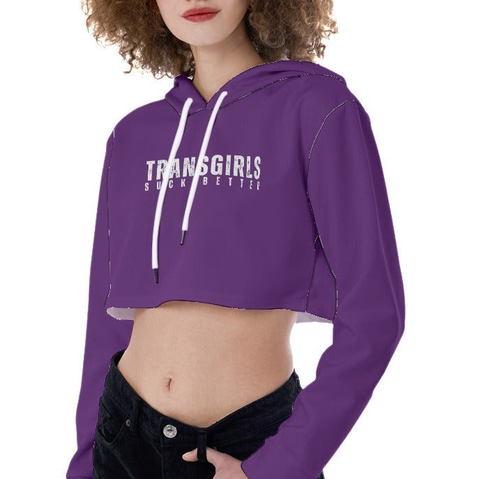 Plus Size 'TRANSGIRLS SUCK BETTER' Purple Hooded Crop Top