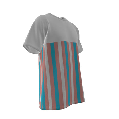 Teen - Plus Size Blue Pink White Pride Candy Striped Loose Fit T-Shirt