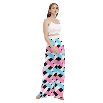 Blue Pink White Pride Lattice Black High-Waist Wide-Leg Chiffon Palazzo
