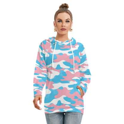 Plus Size Blue Pink White Trans Pride Camouflage Double Hooded Hoodie