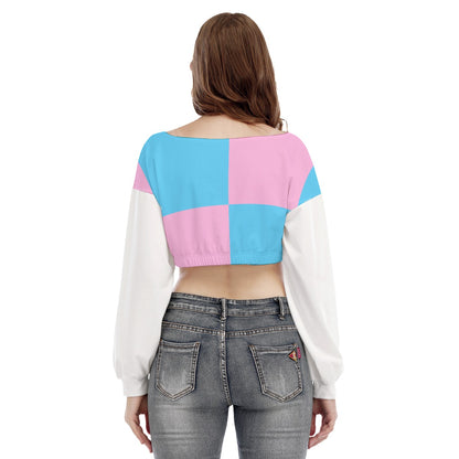 Blue Pink White Pride Harlequin Elasticated Cropped Sweatshirt