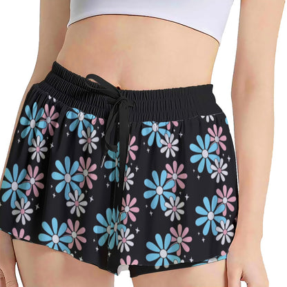 Blue Pink White Big Daisies Pride Black Fitness Sport Culottes