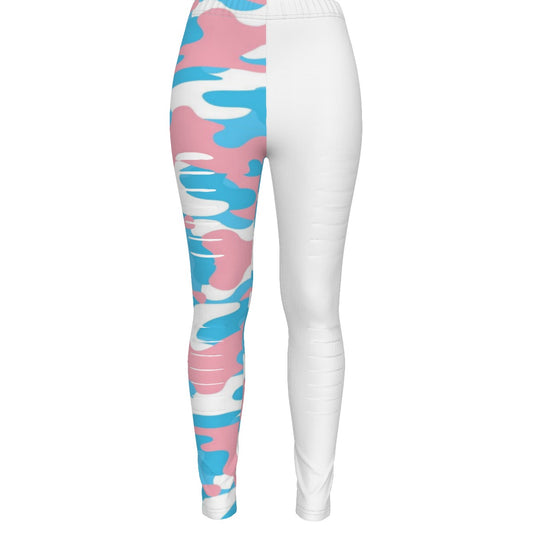 Trans Coloured Trans Pride Camouflage/White Ripped Street Leggings