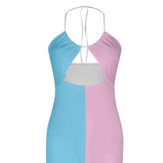 Plus Size Sexy Blue Pink White All-Over Paris Pride Spaghetti-Tied Hollow Camisole Dress