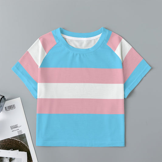Teen - Plus Size Blue Pink White Pride Eco-Friendly Cropped Raglan T-Shirt