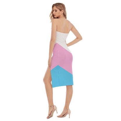 Blue Pink White All-Over Pride Sexy Body Hugging Side-Split Tube Top Dress