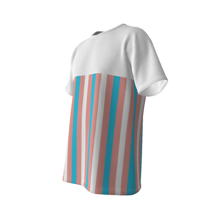 Teen - Plus Size Blue Pink White Pride Candy Striped Loose Fit T-Shirt