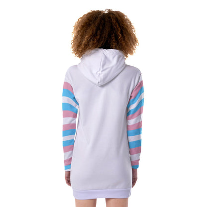 All-Over Trans Coloured Pride Candy Striped/White Heavy-Fleece Long Hoodie