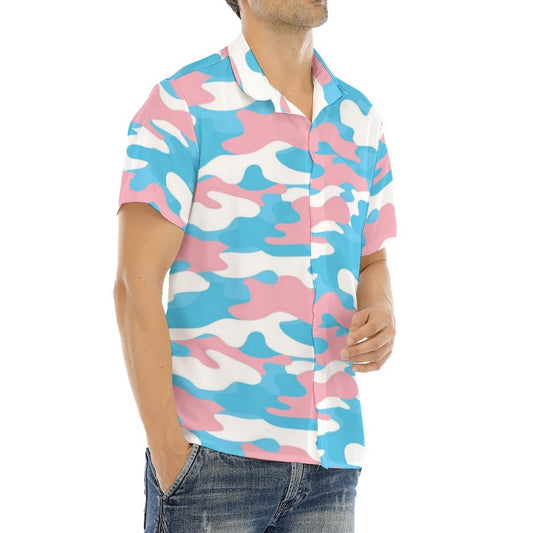 Plus Size Blue Pink White Pride Collared Boyfriend Shirt