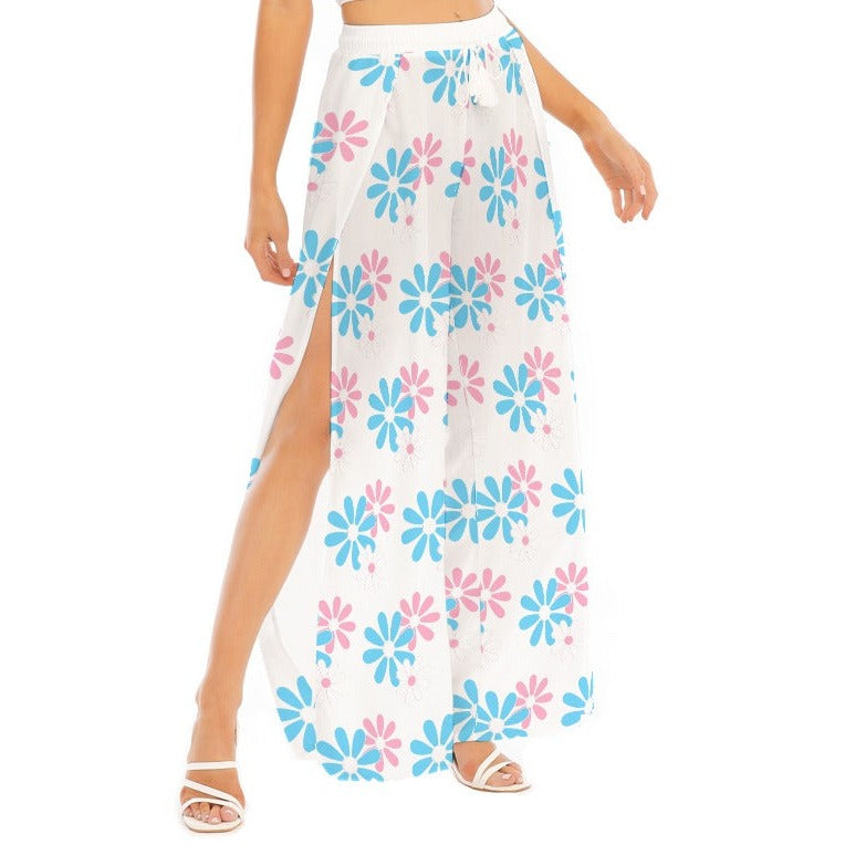 Blue Pink White Pride Split  Chiffon Beach Palazzo