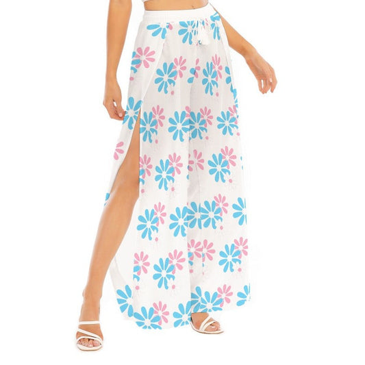 Blue Pink White Pride Split  Chiffon Beach Palazzo