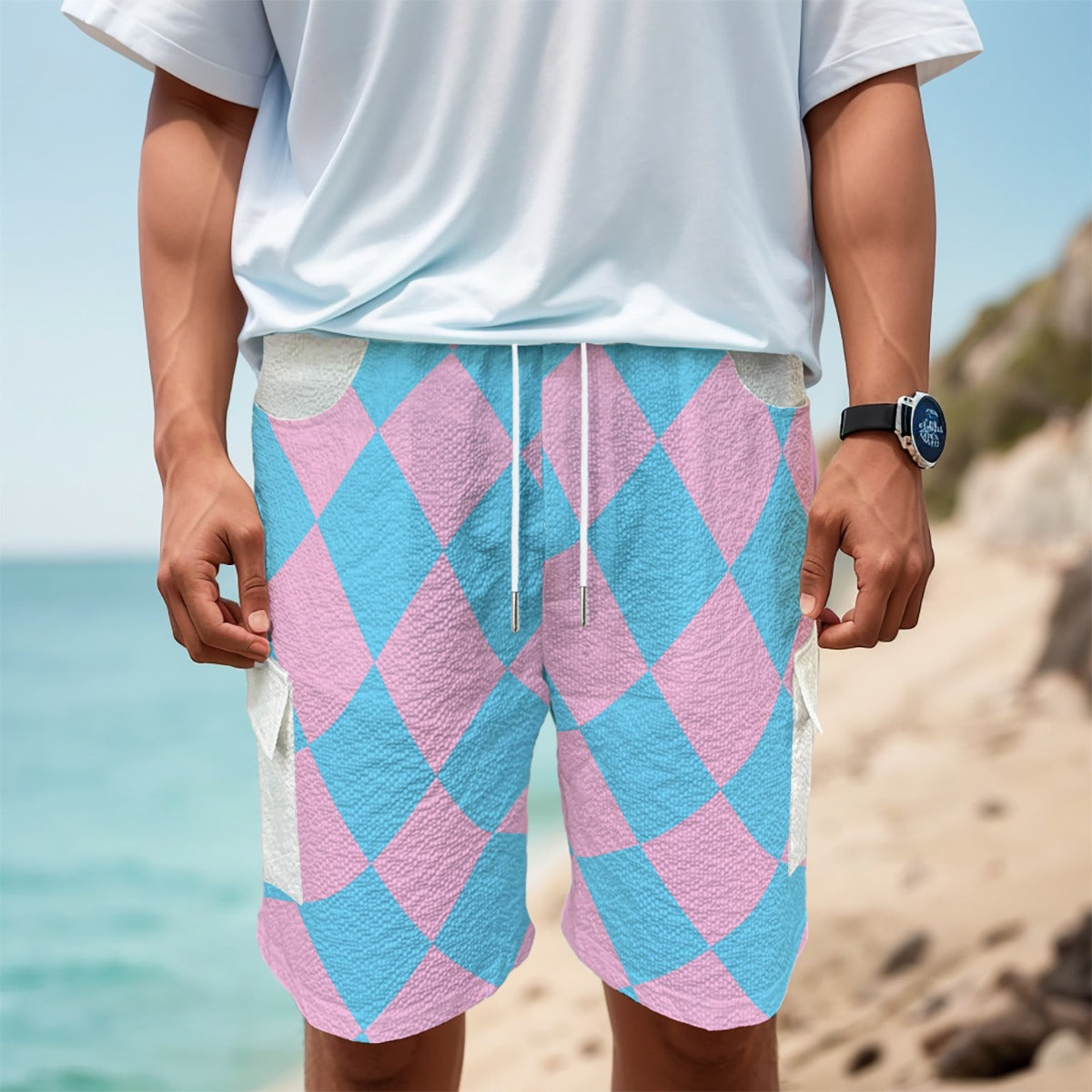 Blue Pink White Pride Casual Cotton Cargo Shorts
