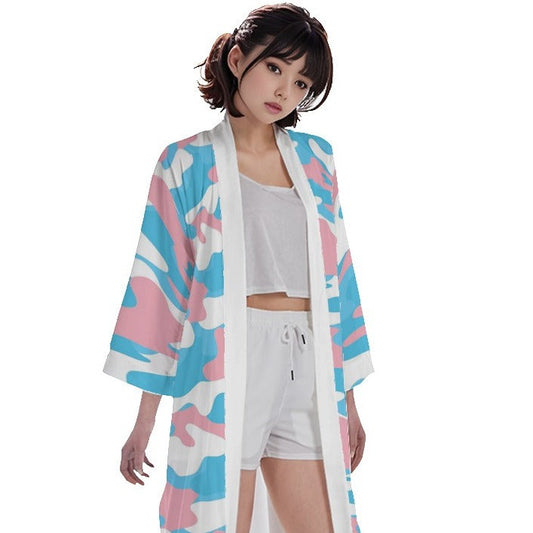 Teen Blue Pink Blue Pride Camouflage Long Satin Kimono Robe