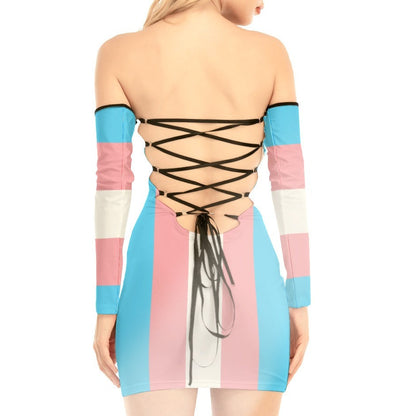 Plus Size Blue Pink White All-Over Pride Lace-Up-Back Dress