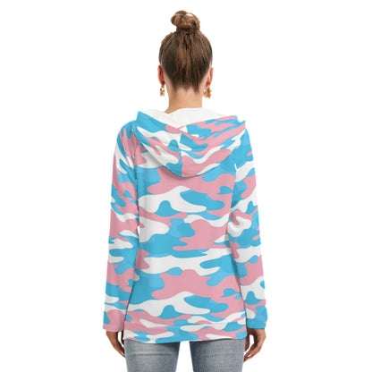 Plus Size Blue Pink White Trans Pride Camouflage Double Hooded Hoodie