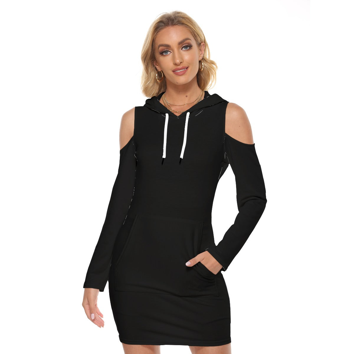 Teen Blue Pink White Pride Black Cold-Shoulder Hooded Dress