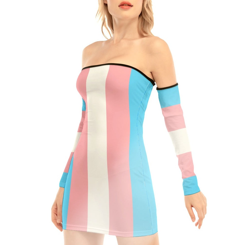 Plus Size Blue Pink White All-Over Pride Lace-Up-Back Dress