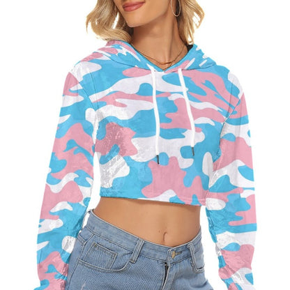 Blue Pink White Pride Camouflage Drop-Shouldered Cropped Velveted Hoodie