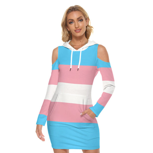 Teen Blue Pink White All-Over Pride Cold-Shoulder Hooded Dress