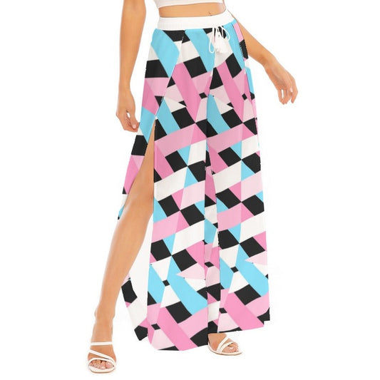 Blue Pink White Pride Split  Chiffon Beach Palazzo