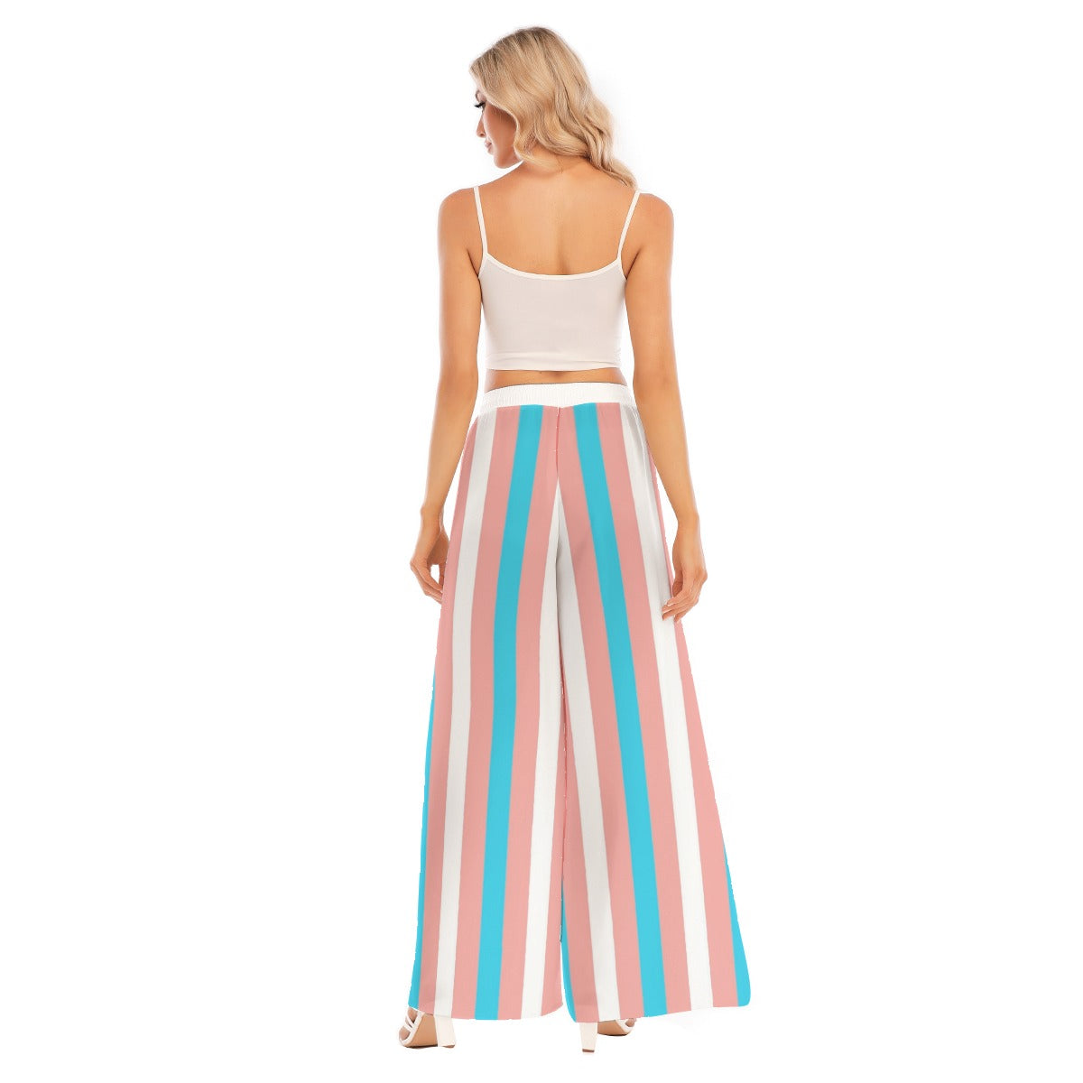 Blue Pink White Pride Split  Chiffon Beach Palazzo