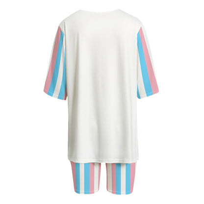 Trans Coloured Pride Candy Striped Short-Sleeve T-Shirt and Short-Leg Pajama Set