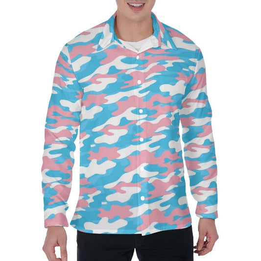 Trans Coloured Trans Pride Camouflage Casual Long-Sleeved Boyfriend Shirt