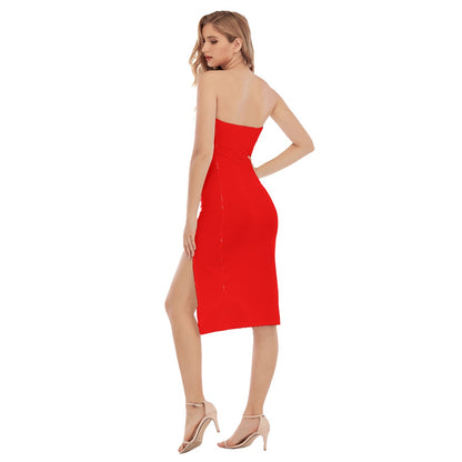 Sexy Red Ruby Body Hugging Side-Split Tube Top Dress