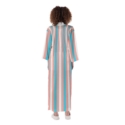 Teen Blue Pink White Pride Candy Striped Long Satin Kimono Robe