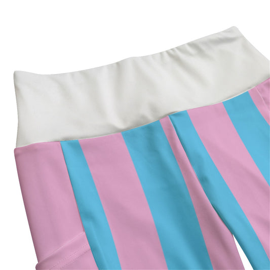 Teen - Plus Size Blue Pink White Circus Stripe High-Waist Casual Jeggings (with Side Pockets)