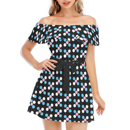 Blue Pink White 'Five Dots' Black Ice-Cream Summer Dress