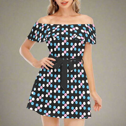 Blue Pink White 'Five Dots' Black Ice-Cream Summer Dress