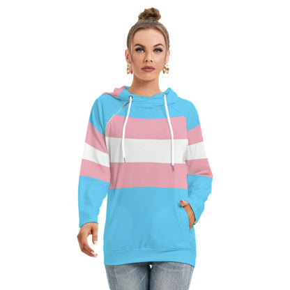 Plus Size Blue Pink White Trans Pride Double Hooded Hoodie