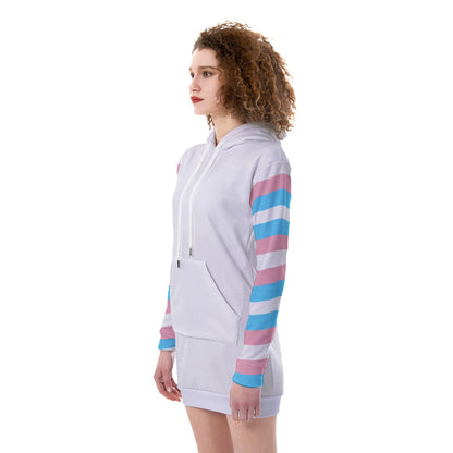 All-Over Trans Coloured Pride Candy Striped/White Heavy-Fleece Long Hoodie