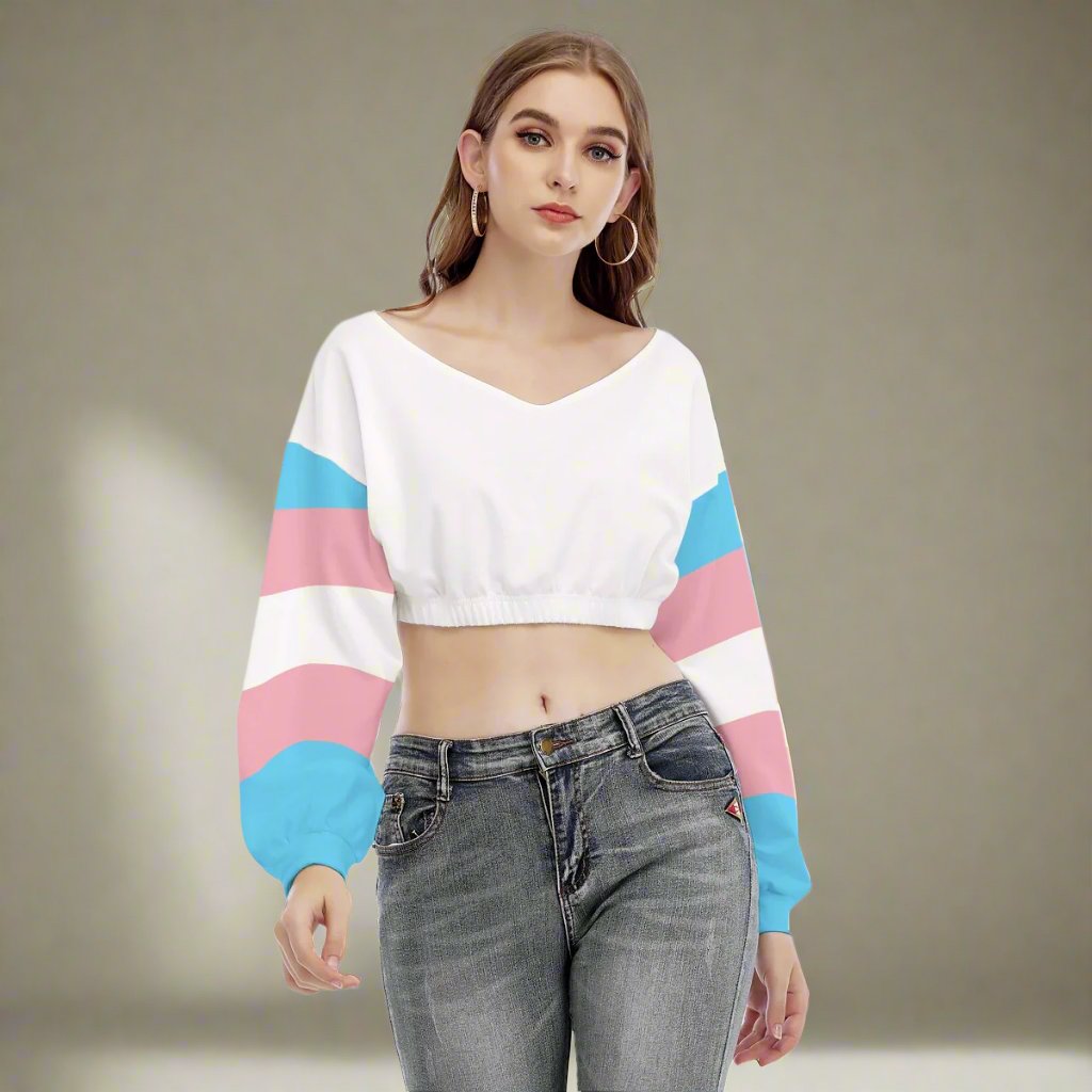 Blue Pink White Pride Elasticated Cropped Sweatshirt